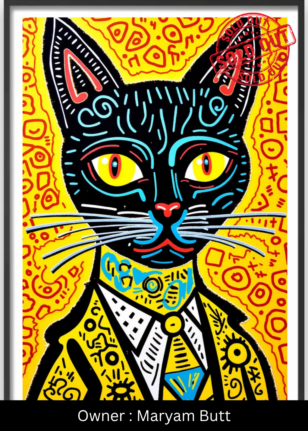 Neon Whiskers (The Suit & Tie Feline) – Exclusive Original Handmade Artwork